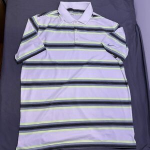 Nike Men's Polo Shirt - White with Lime and Black Stripes